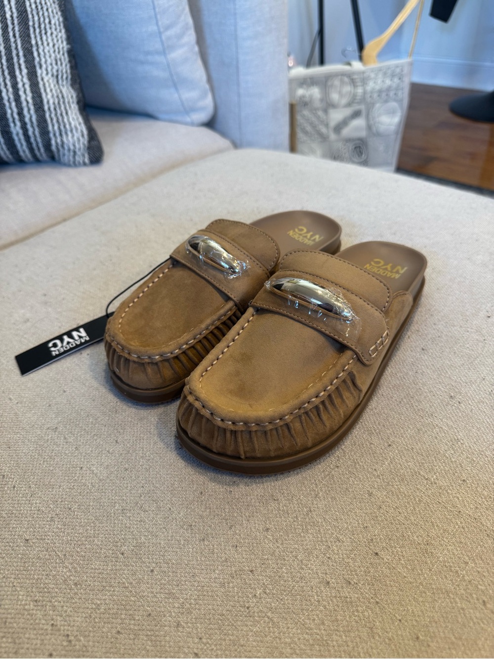 Madden NYC Women's Slip On Mule, Cognac Brown Faux Suede, Sz 7, NWB